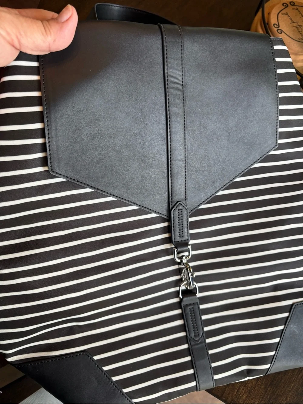 Stella & Dot Black and White Striped Backpack Purse